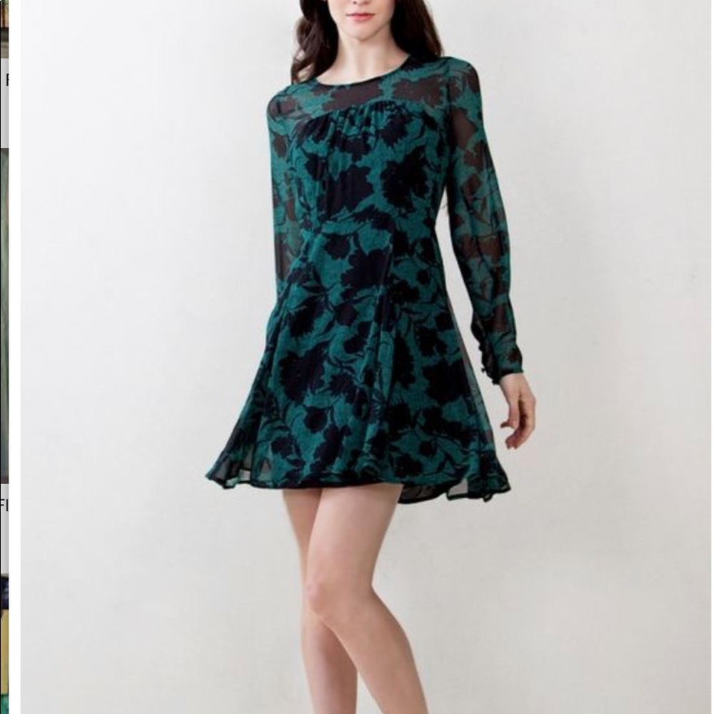 Green floral sheer skater dress